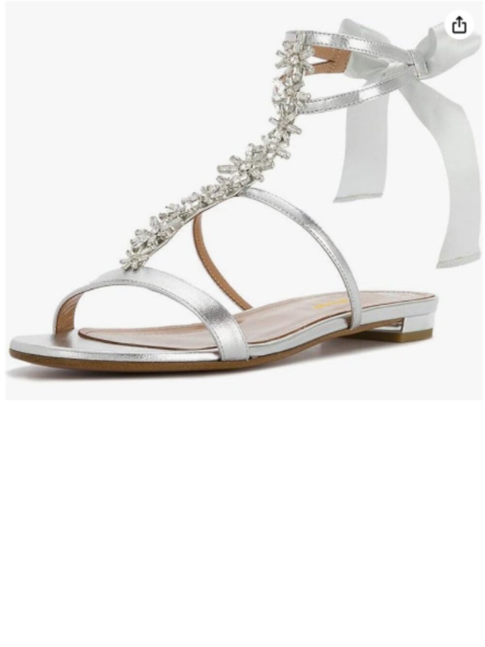 XYD Silver Open Toe Rhinestone T-Strap Flat Sandals Strappy Lace Up Wedding Shoe